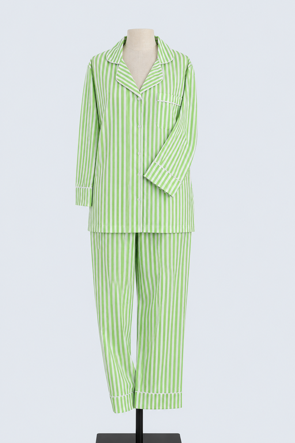 Long Set Pyjamas - Stripe Green