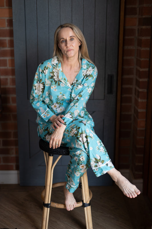 Long Set Pyjamas - Aqua Blossom