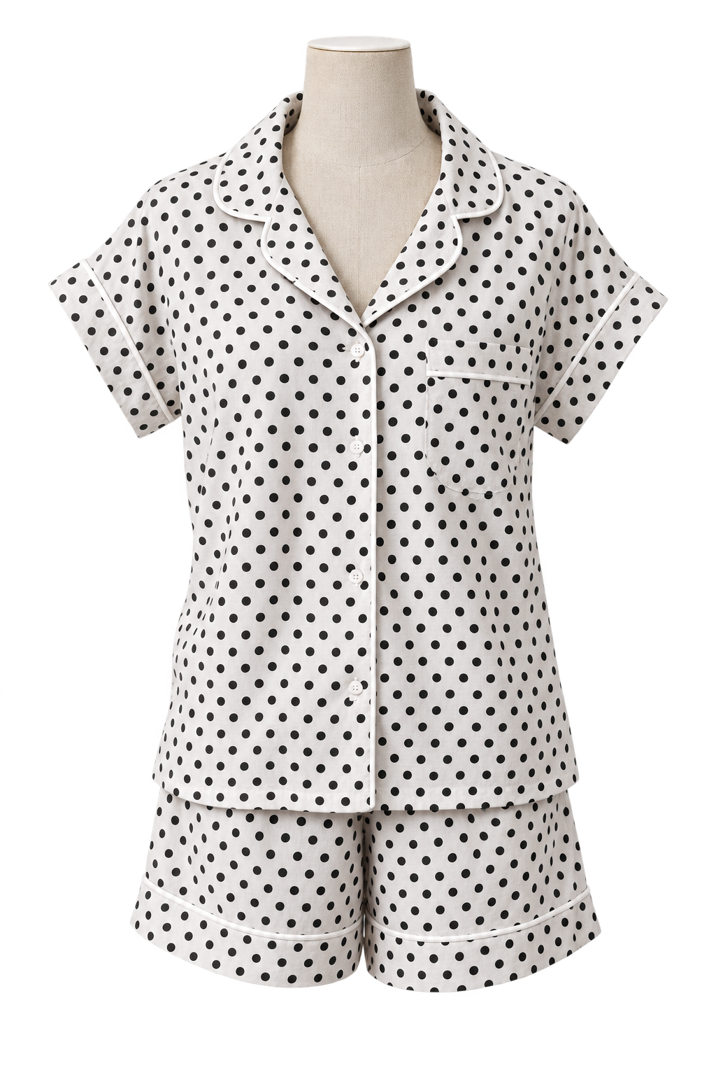 Short Set Pyjamas - Polka Dot Black & White