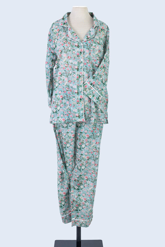 Long Set Pyjamas - Peony Aqua