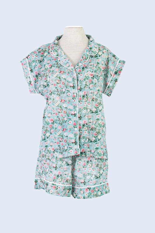 Short Set Pyjamas - Peony Aqua